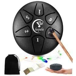 Laqula Mini Steel Tongue Drum 3 Inch 6 Notes Drum Percussion Instrument with Music Book Drum Mallet Carry Bag for Meditation Yoga Entertainment Musical Education (Black)