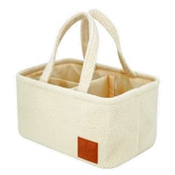 Fasty Baby Baby Diaper Caddy Organizer: Soft Beige Teddy Wool - Portable Diaper Caddy, Car Organizer - Newborn Essentials Must Have - Nursery Storage Basket for Baby Essentials. Baby shower & Newborn Gift Idea