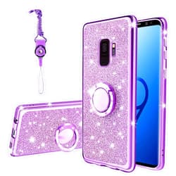 KuDiNi for Samsung Galaxy S9 Case, Galaxy S9 Case for Women Glitter Crystal Soft Clear Tpu Luxury Bling Cute Protective Cover with Kickstand Strap for Samsung Galaxy S9 Case (2018) (Glitter Purple)
