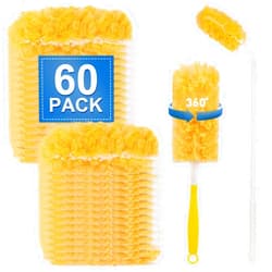 YHOVID Heavy Duty Duster Refills Compatible with Swiffer Duster, Disposable Dusters Kit for Cleaning Dusting Furniture Blind Ceiling Fan, Multi Surface 360 Feather Duster(60)+3FT Extended Handle +1 Handle