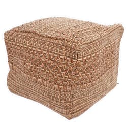 VOSAREA Pouf Ottoman Square Pouf Cover, Khaki, Cotton, Linen