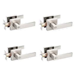 Probrico 4 Pack Square Door Lever Privacy Door Lock Handleset Keyless Lockset Door Knobs Storage Room Bathroom Set No Key in Satin Nickel