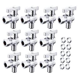 TreMax Angle Stop Valve 10 Pack,1/2'' Pex x 1/4'' OD Compression,1/2'' Pex x 3/8'' OD Compression, 1/4 Turn Water Shut Off Valve,3/8 Inch OD,1/4 Inch OD, Chrome, CPVC (1/2'' PEX X 3/8'' OD)