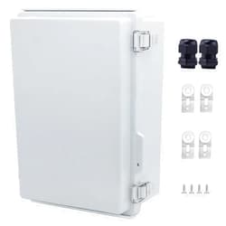 LuSumtly IP67 Waterproof Junction Box, ABS Plastic Electrical Enclosure with Stainless Steel Latch, Hinged Cover Electric Box with Mounting Plate, Wall Brackets & Cable Glands 280x190x130mm
