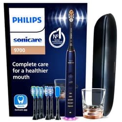 Philips Sonicare DiamondClean Smart 9700 Electric Toothbrush, Sonic Toothbrush with App, Pressure Sensor, Brush Head Detection, 5 Brushing Modes and 3 Intensity Levels, Lunar Blue, Model HX9957/71