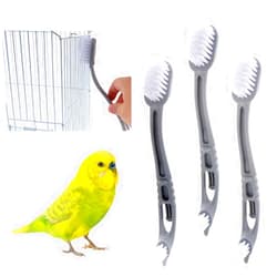 DQITJ 3 Pack Bird Cage Cleaner with Two Brush Heads Long Handle Tool for Bird Parrot Cages Bird Perches Nests
