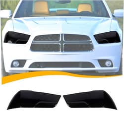 Hoolcar Front Headlight Lamp Cover Guard Trim Bezel Frame Decor Exterior Accessories Compatible with 2011-2014 Dodge Charger, Smoked Black, 2PCs