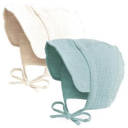 JELLYTREE Baby Hat Brimmed Sun Bonnet Muslin Double Gauze Toddler Sun Hat Infant Boys Girls Beanie Caps, 6m 12m 24m