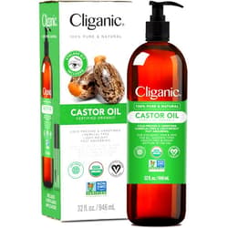 Cliganic Organic Castor Oil, 100% Pure (32oz with Eyelash Kit) - For Eyelashes, Eyebrows, Hair & Skin | Natural Cold Pressed Unrefined Hexane-Free