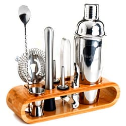 Mixology & Craft Mixology Bartender Kit: 10-Piece Bar Tool Set with Bamboo Stand | Perfect Home Bartending Kit and Martini Cocktail Shaker Set for a Perfect Drink Mixing Experience | Fun Housewarming Gift (Silver)
