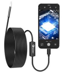 T TAKMLY USB C Endoscope for iPhone, OTG Android Phone, 5.5 mm Borescope Inspection Snake Camera Waterproof, 16.4 Ft Semi-Rigid Cord with LED Lights, Compatible with iOS