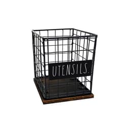 Rae Dunn Utensil Caddy - Silverware Holder, Cutlery Caddy for Fork, Knife and Spoon - Rustic Farmhouse Metal Grid-Iron Frame - Kitchen Organizer and Countertop Space Saver for Flatware