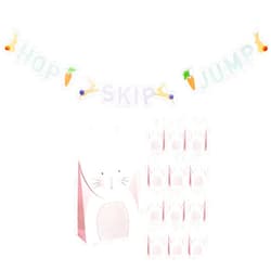 Cheerland Pink Bunny Bags and Hop Skip Jump Rabbit Banner Set for Bunny Theme Party Supplies and Decorations