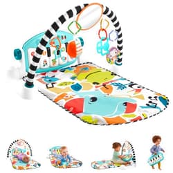 Fisher-Price Baby Playmat Glow and Grow Kick & Play Piano Gym, Blue Musical Learning Toy with Developmental Activities for Newborns 0+ Months