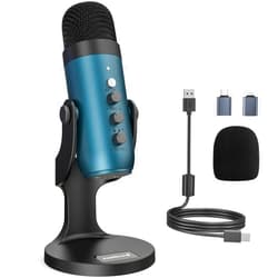 ZealSound USB Condenser Microphone,Computer PC Gaming Mic,Plug&Play Microphones for PS 4&5.Monitor Adjust&Volume Control,Mic Gain Control,Mute Button for TikTok,YouTube Podcast on Mac&Windows(Teal)