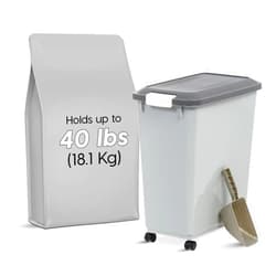 IRIS USA Dog Food Storage Container with Wheels, Airtight Lid, 2-Cup Scoop, Up to 40 Pounds Pet Food Storage, Built in Scoop Storage in Lid, Versatile Pet Food Bin, Portable, BPA Free, Gray/Dark Gray