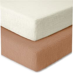 Dreamology Muslin Crib Sheets,Standard Crib Sheets For Boys,Girls,2 Pack,Super Soft,100% Cotton Crib Sheet Neutral for Standard Crib and Toddler Mattress Fitted Sheet,52x28 Crib Sheet | Brown and Ecru
