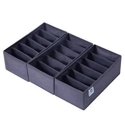 Qozary 3 Pack Sock Underwear Drawer Organizer Dividers, Non-Woven Fabric Collapsible Cabinet Closet Storage Boxes for Clothes, Socks, Lingerie, Underwear, Tie, Belt, Baby, Bedroom (Gray, 6 Cells)