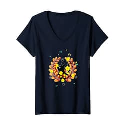 Visit The Feline Serenity Apparel Womens CUTE BLACK ANGEL CAT KITTEN FALL ORANGE Angelic Serene V-Neck T-Shirt
