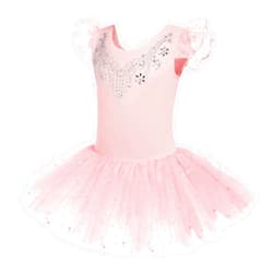 Flypigs Ballet Leotards for Girls Ballerina Tutu Dresses with Shiny Skirt Sequin Ruffle Sleeve Ballet Dance Dress