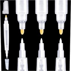 Epakh Set of 6 White Refillable Blank Paint Pens 3 mm and 0.7 mm Empty Clear Graffiti Markers Acrylic Permanent Marker Oil Painting for Rock Wood Ceramic Metallic Graffiti Round Fine Tip