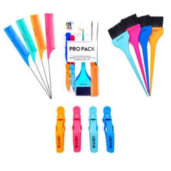 Colortrak Professional Hair Coloring Kit (12 Pieces), Color Like a Pro with 4 Extended Length Carbon Fiber Combs, 4 Feather Bristle Brushes, 4 Rubberized Croc Clips