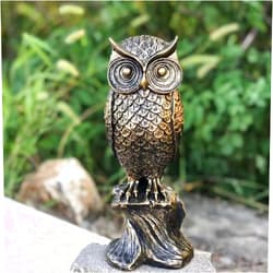 ALILIZ Resin Owl Statue Table Decor Bronze Owl Sculpture for Home Office Decoration Living Room Tabletop Mantel - 11 Inch Collectible Animal Figurine