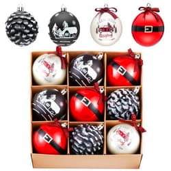 Valery Madelyn Christmas Ball Ornaments, 9ct Red and Black Shatterproof Christmas Tree Decorations Set, 2.76 Inch Rustic Decorative Hanging Ornament Bulk for Xmas Holiday Party Decor