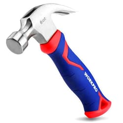 WORKPRO 8 oz Claw Hammer with Fiberglass Handle, All Purpose Hammer with Forged Hardened Steel Head, Smooth Face & Shock Reduction Grip