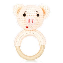 LUJCCHY Animals Wooden Baby Rattle Toys Stuffed Crochet Rattle with Teether Ring for Newborn, Shaker Rattles Natural Infants First Toy Gift