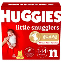 Huggies Newborn Diapers, Little Snugglers Newborn Diapers, Size Newborn (up to 10 lbs), 144 Count