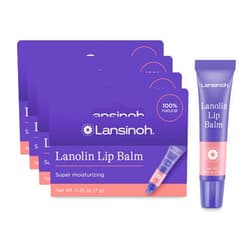 Lansinoh Lanolin Lip Balm, Moisturizing Lip Care, 4 Pack, 0.25 Ounces Each