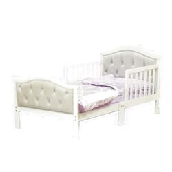Orbelle Trading Toddler Bed with Soft Tufted Headboard, Kids Wood Bed Frame with Half Side Rails