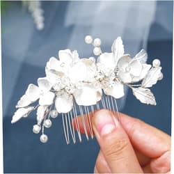 Foyte Crystal Bride Wedding Hair Comb Silver Flower Bridal Headpieces Leaf Hair Pieces Pearl Bridesmaid Side Combs Hair Accessories for Women (silver pearl)