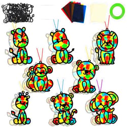 QOUBAI 32 Sets Woodland Animal Suncatchers Craft Kit DIY Window Stained Glass Effect Forest Jungle Animals Paper Craft Home School Classroom Decoration Kid Birthday Gift Creative Art Project Activity Game