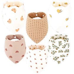 Accmor Muslin Baby Bibs 6 Pack Baby Bandana Drool Bibs 6 layers 100% Cotton Baby Bibs for Teething and Drooling, Drool Bibs for Baby Girls Boys