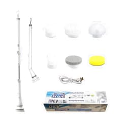 Greater Range Electric Spin Scrubber - Cordless Cleaning Head with 6 Replaceable Brushes - 90° Rotatable - Ideal for Floor, Window, Cars - Ivory White