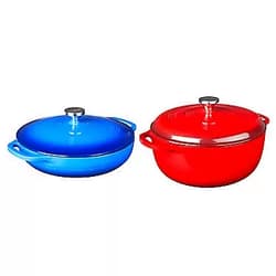 Lodge EC3CC33 Enameled Cast Iron Covered Casserole, 3.6-Quart, Caribbean Blue & EC7D43 Enameled Cast Iron Dutch Oven, 7.5-Quart, Island Spice Red