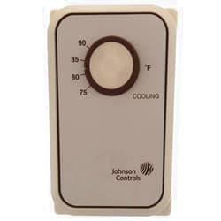 Johnson Controls T26J-7C Penn Series T26 Line Voltage Wall Thermostat, Cooling, Knob Adjustment, SPST Application, 24°C Minimum Setting, 1.3°C Differential