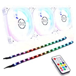 DS leddess DS 120MM White PC Case Fans, RGB LED Fan with Controller for Computer Case, CPU Cooling, Radiators System(3Pack RGB Fans and 2Pack LED Strip with Magnet Design Kit, G Series)