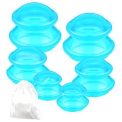 TrelaCo 6 Pcs Cupping Therapy Set Silicone Cupping Therapy 3 Sizes Cupping Therapy Studio and Household Silicone Cupping Set Chinese Massage Cups for Cellulite Joint Pain Muscle Pain (Clear Blue)