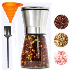 TooWoom Pepper Grinder Salt Grinder, 5.5 inch Stainless Steel Pepper Mill w/Adjustable Coarseness, Refillable Salt with Funnel, Cleaning Brush, Manual Pepper Grinder for Black Peppercorns