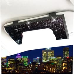 ChuLian Bling Bling Car Visor Tissue Holder Leather Crystals Paper Towel Cover Case & Glitter Sunglasses Clip for Women Black