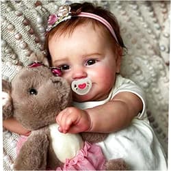 iCradle 20inch50CM Reborn Baby Dolls Silicone Vinyl Full Body Realistic Newborn Toddler Doll with Brown Hair Anatomically Correct Washable Toy Gifts for Age3+