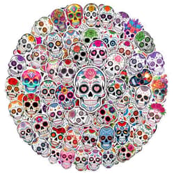 Minhluky 64pcs Skull Stickers -Candy Sugar Skull Sticker Waterproof Decals for Water Bottles Laptop Luggage Computer Scrapbooking Teens Adults Girls Kids Funny Party Birthday Decorations
