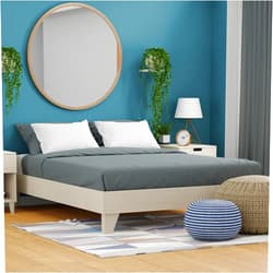 eLuxurySupply Wooden Platform Bed Frame Queen Size, White - Low Profile, No Box Spring Needed, Easy Assembly, Wooden Modern Minimalist Style