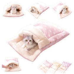 JCATPD Cat Winter Sleeping Bag, Cat Sleeping Bag for Indoor Cats, Self Warming Cat Bed Cave, Soft Plush Cat Sack Warm Winter Cat Sleeping Bag Bed with Cave Cozy Pet Mat for Kitten (Pink A, M-19.7x27.6in)