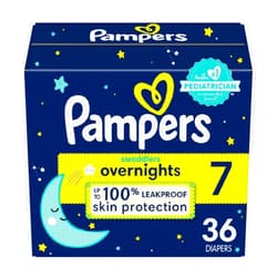 Pampers Overnight Diapers - Swaddlers Overnights - Size 7, 36 Count, Disposable Baby Diaper, Night Time Leak and Skin Protection