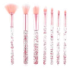 WLLHYF 7 PCS Glitter Crystal Makeup Brush Set, Sparkles Fan Makeup Brushes Blush Powder Lip Shadow Eyebrow Eye Blender Brush Sequins Handle Professional Make up Brush for Women(Pink)