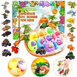 MOKYDUO Bath Bombs for Kids with Surprise Toys,9 Pack Kids Bath Bombs with Dinosaur Bath Toys Inside, Natural Bubble Bath Fizzy Balls, Ideal Birthday,Christmas,Children's Day Gift for Girls Boys